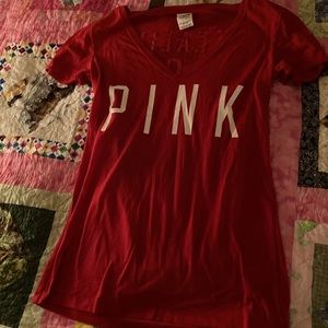 Pink x Phillies V Neck Red Tee Shirt